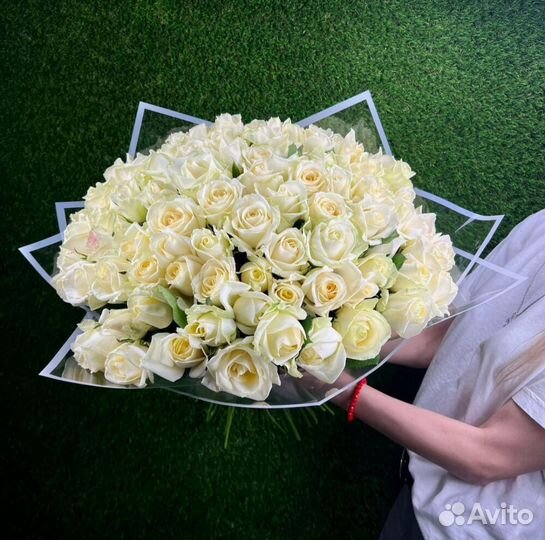 Букет 101 белая роза, цветы, доставка