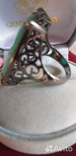 Перстень.Серебро.Черный родий.Хризопраз