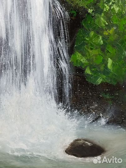 Картина маслом Пейзаж Лесной водопад холст на раме