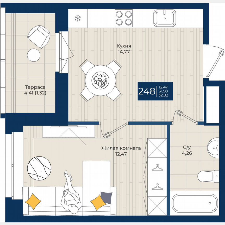 1-к. квартира, 32,8 м², 12/12 эт.