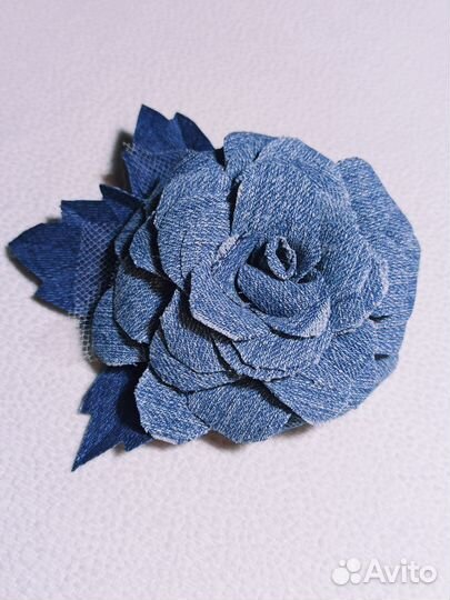 Брошь Джинсовая роза
