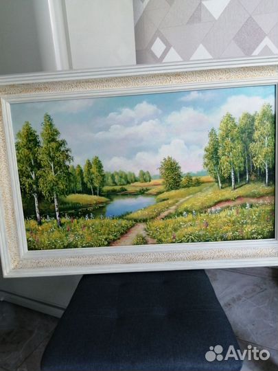 Картина холст масло пейзаж река 86/57 лето