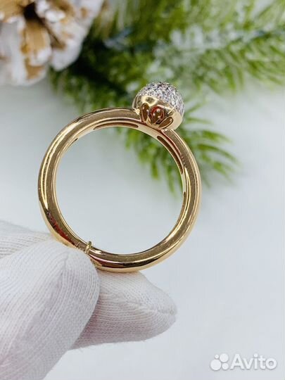 Золотое кольцо шар с фианитами