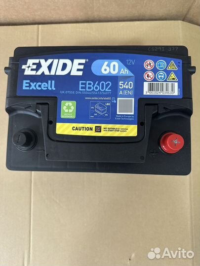 Аккумулятор exide excell EB602 R+ 60Ah 540А (En)