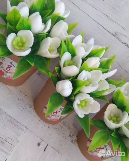 Букет подснежников из мыла