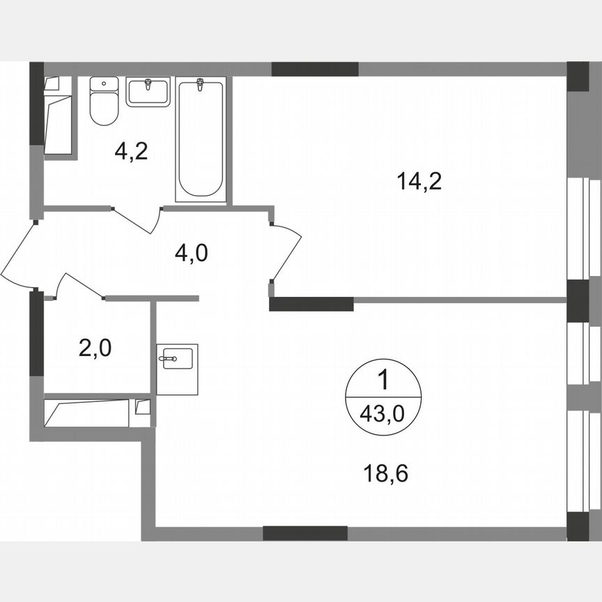 1-к. квартира, 43 м², 14/19 эт.