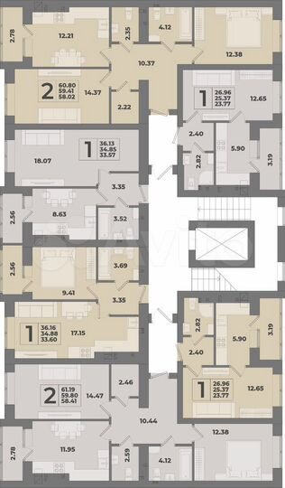 2-к. квартира, 61,2 м², 2/10 эт.