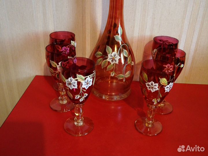 Графин для вина. 6 бокалов. Богемия