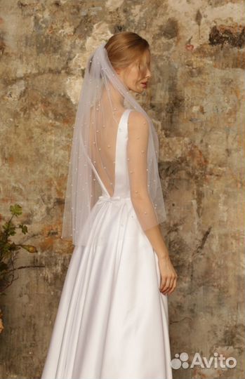 Короткая Свадебная фата с жемчугом Новое