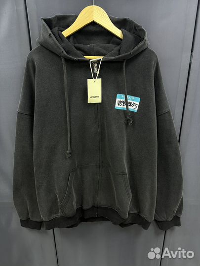 Зип худи Vetements hello my name is oversize