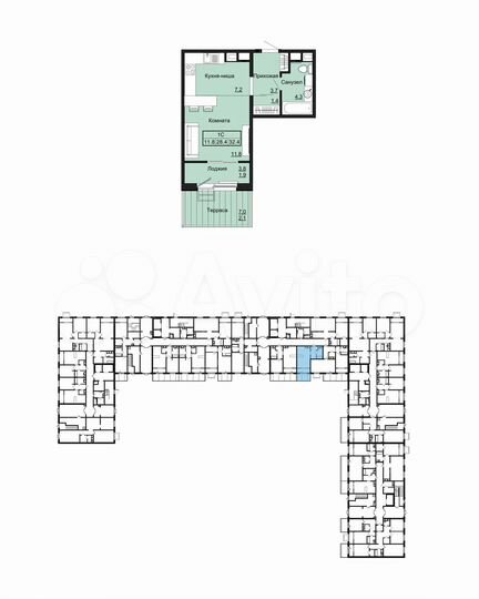 Квартира-студия, 32,4 м², 1/12 эт.