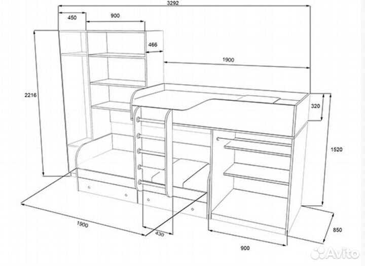 Двухъярусная кровать Дуб Молочный/Белый
