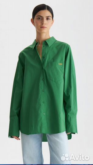 Рубашка женская oversize из хлопка с карманом lime