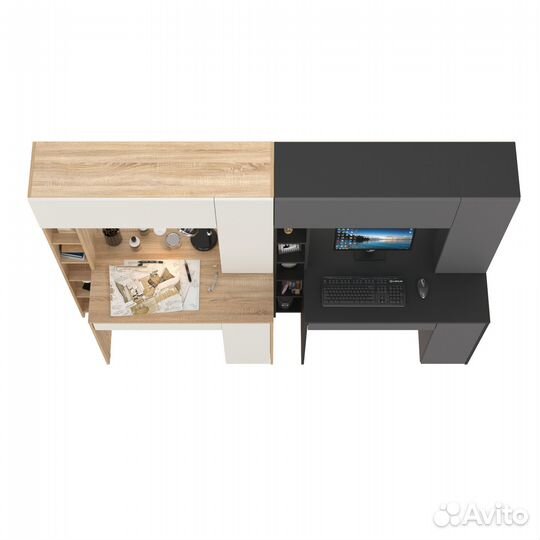 Два стола с надстройкой Mobi Комфорт 12.71 цвет дуб сонома/белый/антрацит/тёмно-серый