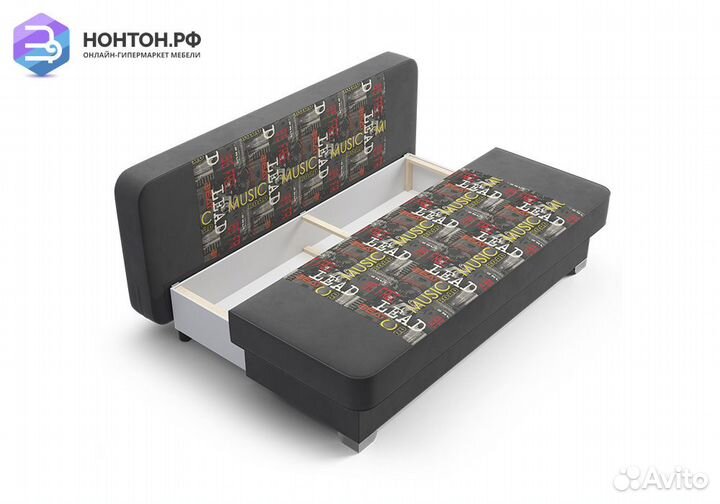 Диван еврокнижка Арвен темно-серый / принт Music G