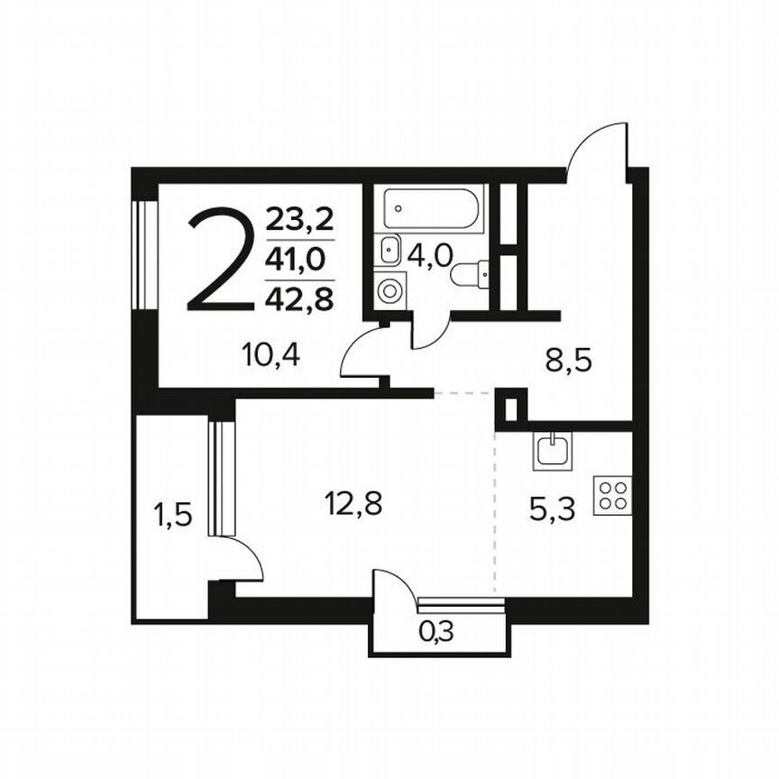 2-к. квартира, 42,8 м², 9/14 эт.