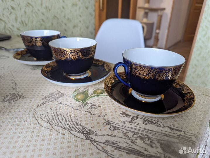 Чайная пара сервиз СССР кобальт