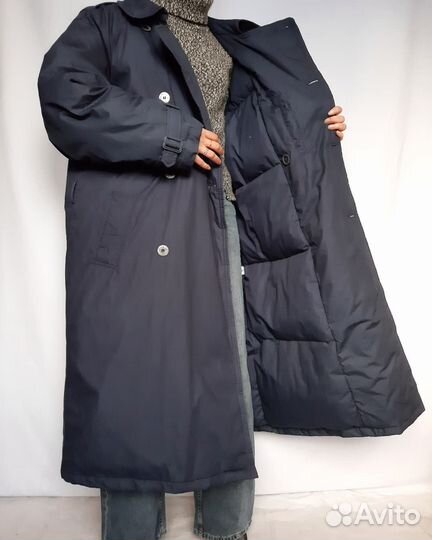 Винтажный пуховик-тренч синего оттенка новый