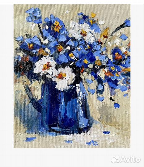 Картина маслом полевые цветы с ромашками 20*25см