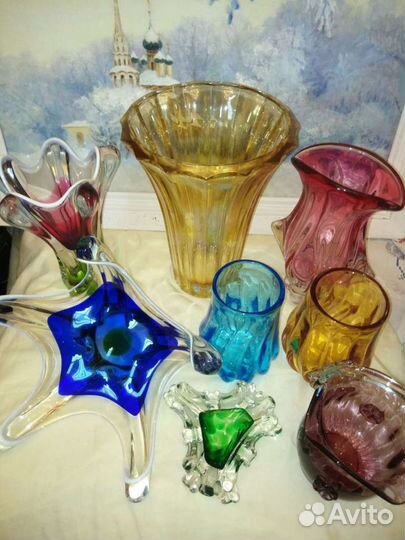 Вазы цветное гутное стекло, Чехия