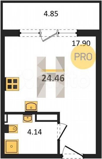 Квартира-студия, 24,5 м², 4/9 эт.