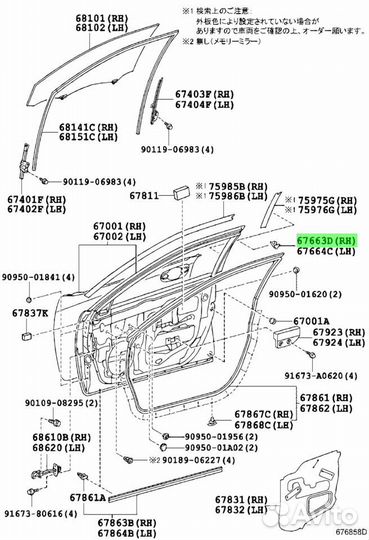 Уплотнение стеклоподъемника двери перед-й Камри 70