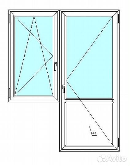 Балконный блок veka WHS60, 2-кам. с/п, 1200x2200