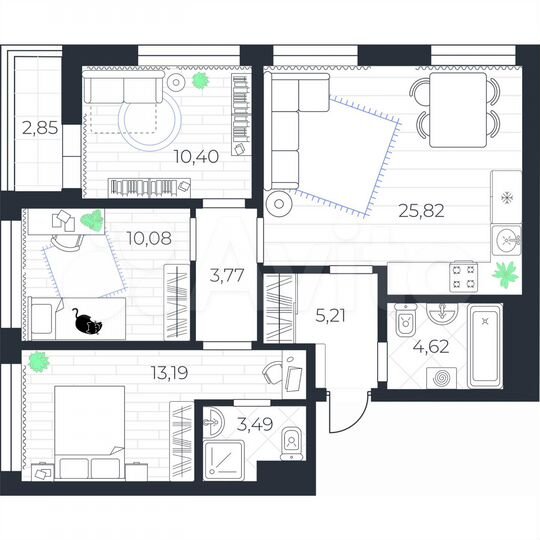 3-к. квартира, 78 м², 3/10 эт.