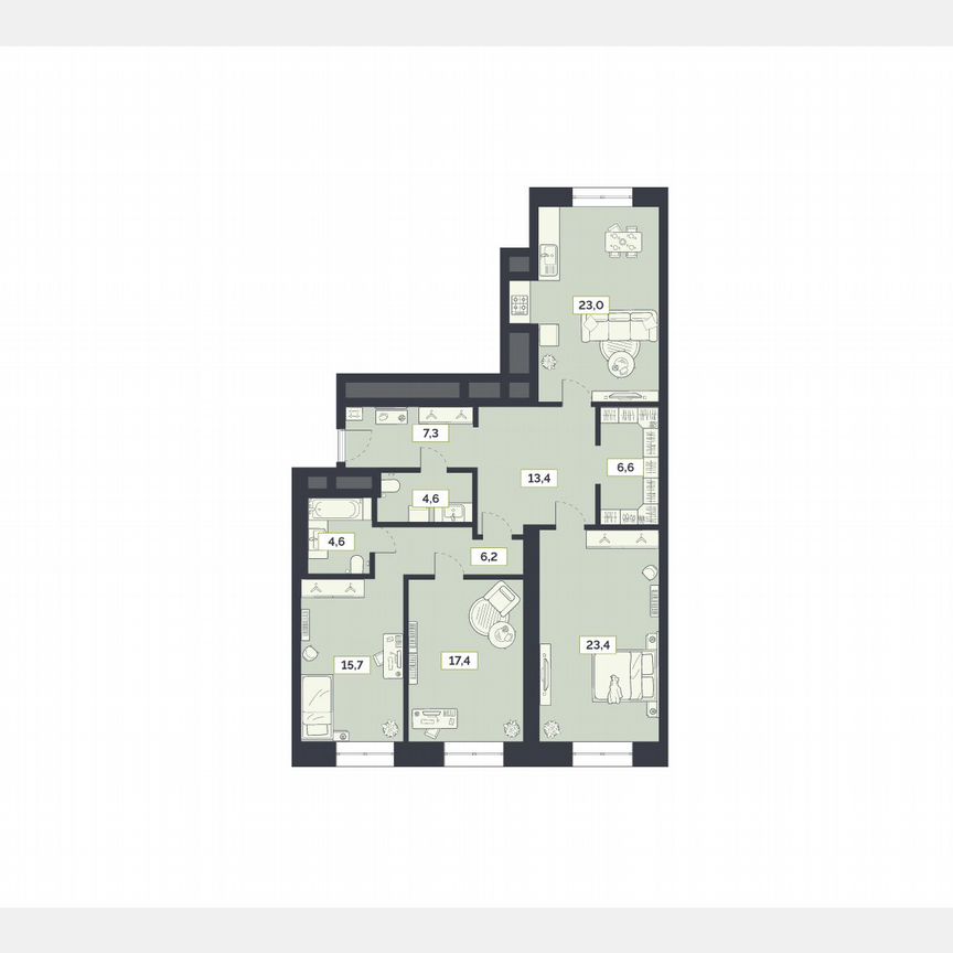 3-к. квартира, 122,2 м², 3/27 эт.