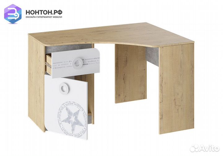 Угловой стол Мегаполис бунратти / белый с рисунком