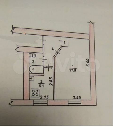 1-к. квартира, 28,6 м², 2/5 эт.