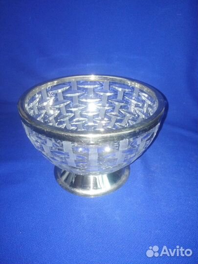 Салатник хрустальный с металлическим ободком СССР