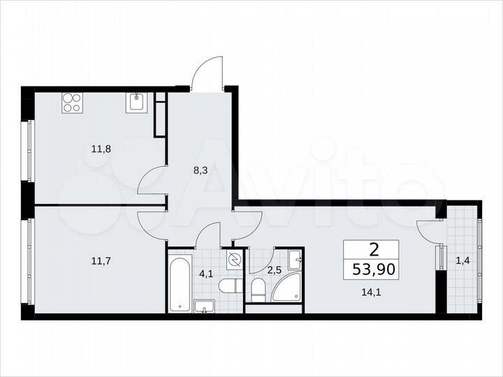 2-к. квартира, 53,9 м², 9/9 эт.