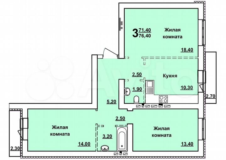 3-к. квартира, 76,4 м², 10/10 эт.