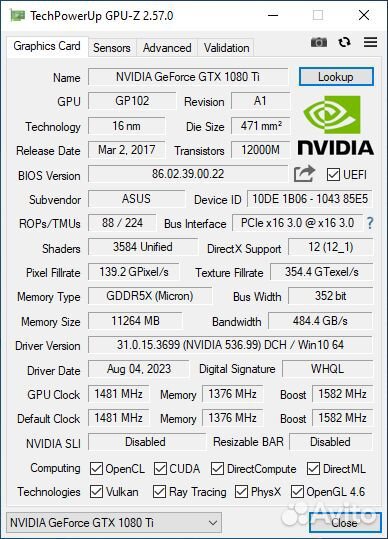 Видеокарта asus NVidia Geforce GTX 1080 Ti Turbo