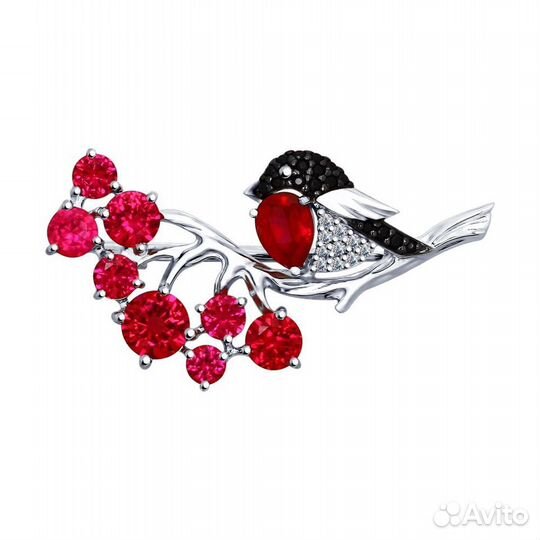 Серебряные птицы снегири Серьги кольцо брошь
