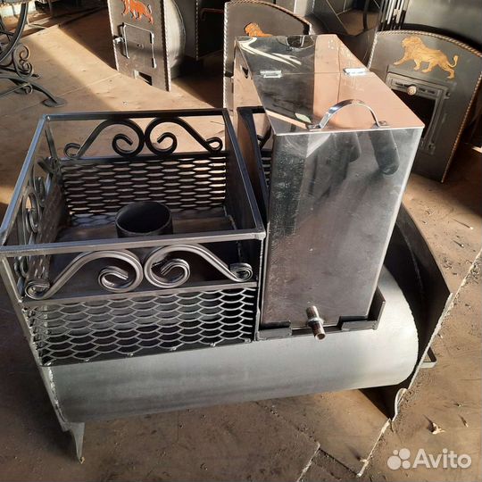 Печь +бак для бани с топкой из предбанника