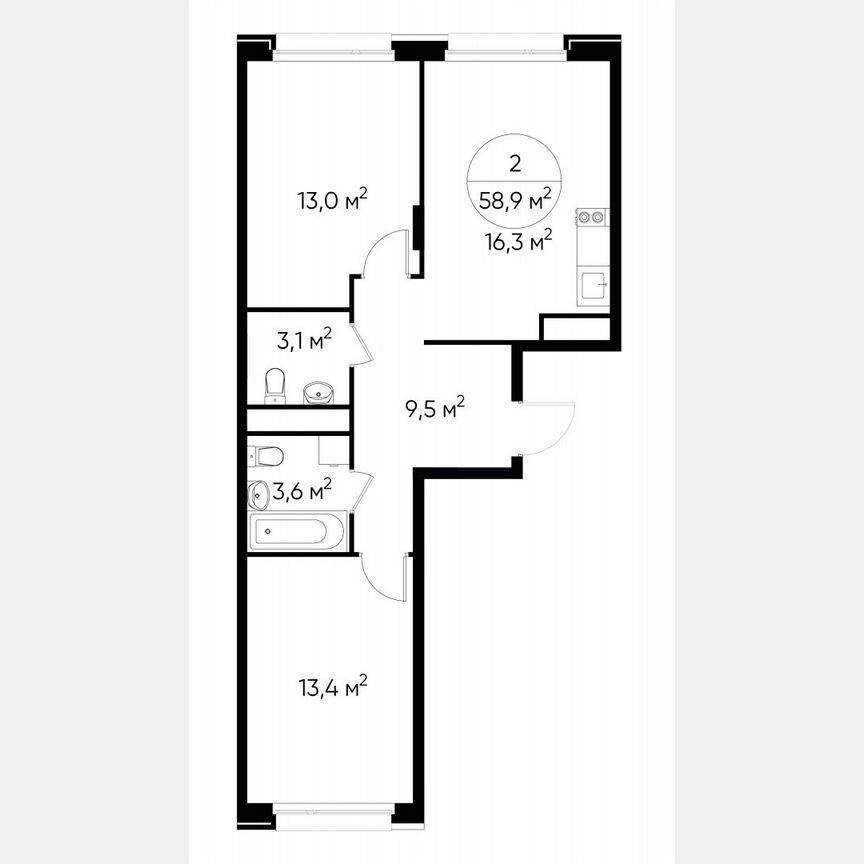 2-к. квартира, 58,9 м², 5/17 эт.