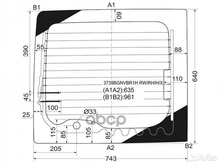 Стекло заднее (Цвет зеленый/ Обогрев) Ford Tran