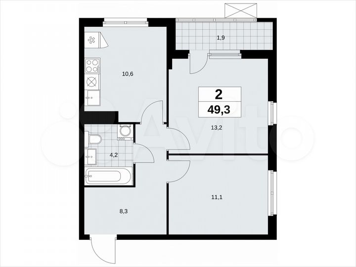 2-к. квартира, 49,3 м², 13/18 эт.