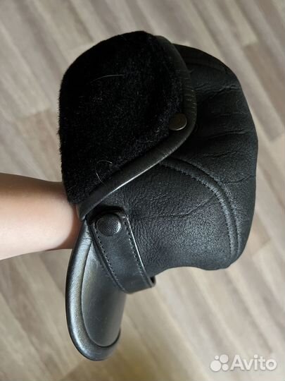 Норковая шапка, ушанка,черная кожаная Слово пацана