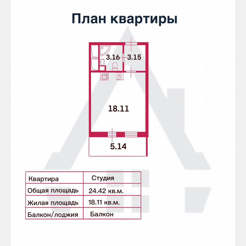 Квартира-студия, 24,4 м², 8/18 эт.