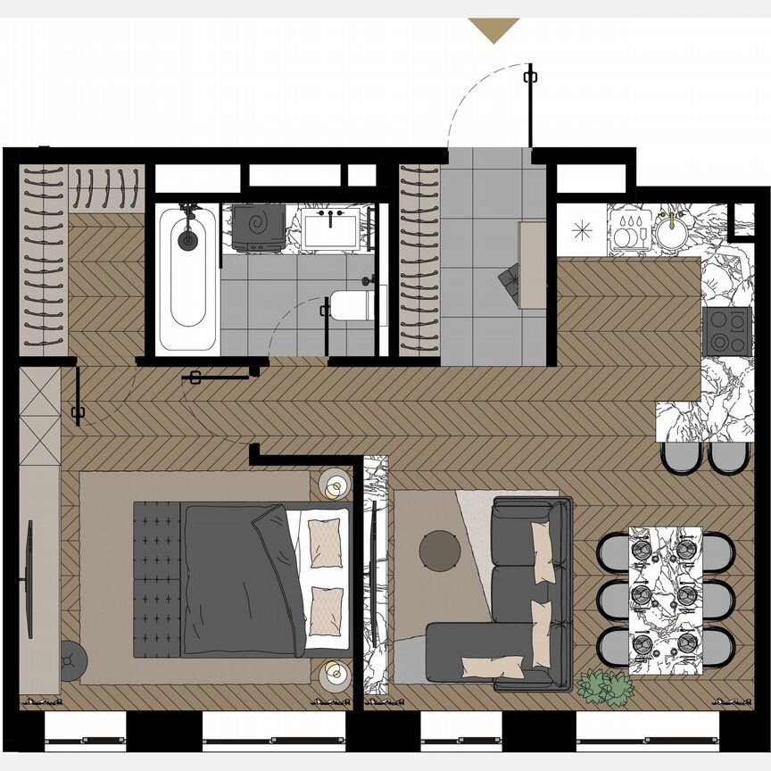 1-к. апартаменты, 57,5 м², 22/23 эт.
