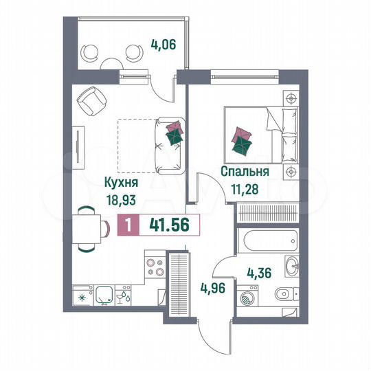 1-к. квартира, 41,6 м², 2/16 эт.