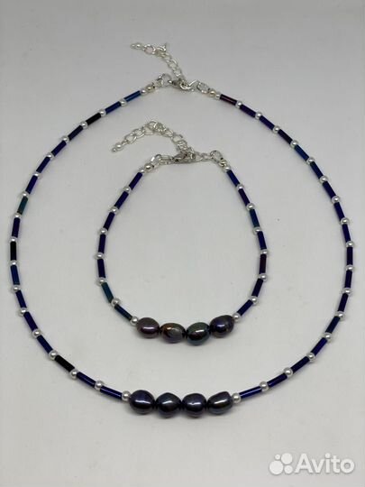 Чокер с браслетом из пресноводного жемчуга