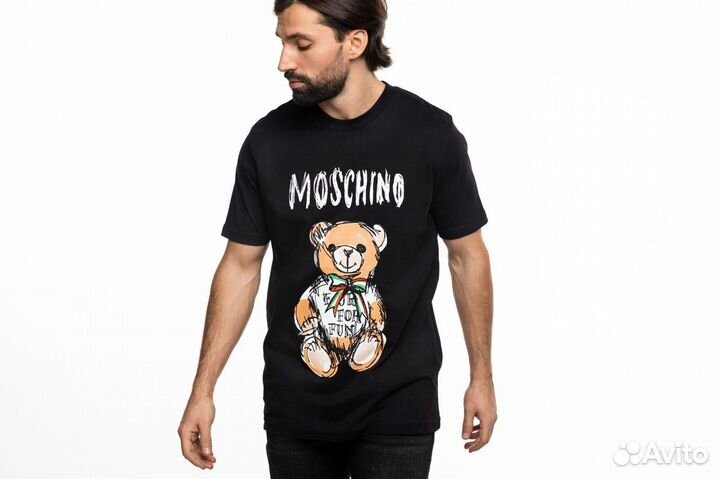 Футболка черная мужская Moschino с медведем