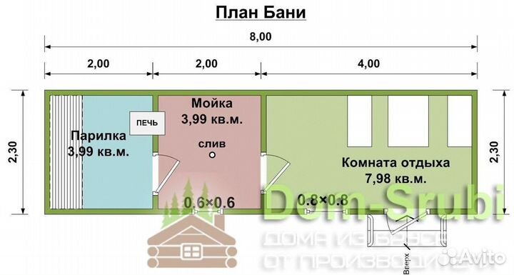 Белоусово. Мобильная баня из бруса бм-7 (2.30х8)