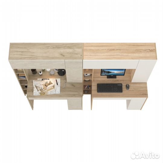 Два больших компьютерных стола Mobi Комфорт 12.71 цвет крафт серый/ш.камень/сонома/белый