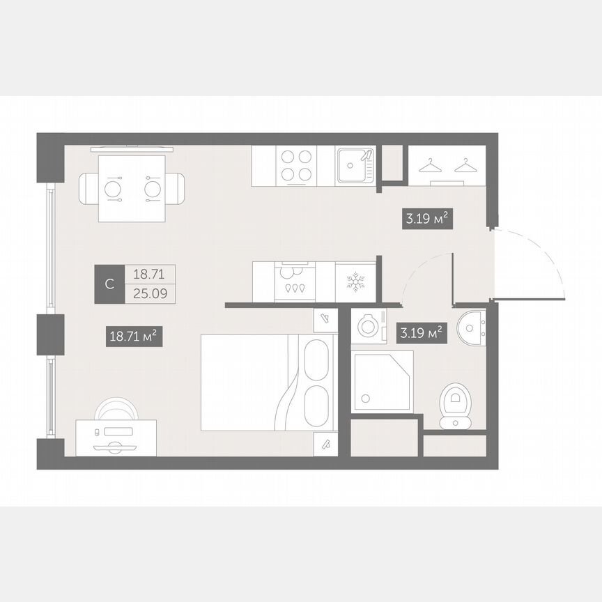 Квартира-студия, 25,1 м², 5/10 эт.