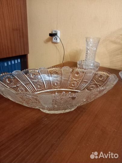 Большая хрустальная ваза СССР для фруктов